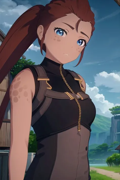 iliaamitola, <lora:iliaamitola-lora-nochekaiser:1>,
ilia amitola, long hair, blue eyes, brown hair, ponytail, dark skin, dark-skinned female,
BREAK bare shoulders, bodysuit,
BREAK outdoors, nature, forest, night, sky, moon,
BREAK looking at viewer, (cowboy shot:1.5),
BREAK <lyco:GoodHands-beta2:1>, (masterpiece:1.2), best quality, high resolution, unity 8k wallpaper, (illustration:0.8), (beautiful detailed eyes:1.6), extremely detailed face, perfect lighting, extremely detailed CG, (perfect hands, perfect anatomy),