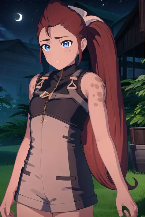iliaamitola, <lora:iliaamitola-lora-nochekaiser:1>,
ilia amitola, long hair, blue eyes, brown hair, ponytail, dark skin, dark-skinned female,
BREAK bare shoulders, bodysuit,
BREAK outdoors, nature, forest, night, sky, moon,
BREAK looking at viewer, (cowboy shot:1.5),
BREAK <lyco:GoodHands-beta2:1>, (masterpiece:1.2), best quality, high resolution, unity 8k wallpaper, (illustration:0.8), (beautiful detailed eyes:1.6), extremely detailed face, perfect lighting, extremely detailed CG, (perfect hands, perfect anatomy),