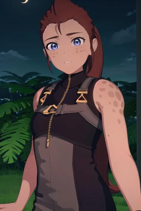 iliaamitola, <lora:iliaamitola-lora-nochekaiser:1>,
ilia amitola, long hair, blue eyes, brown hair, ponytail, dark skin, dark-skinned female,
BREAK bare shoulders, bodysuit,
BREAK outdoors, nature, forest, night, sky, moon,
BREAK looking at viewer, (cowboy shot:1.5),
BREAK <lyco:GoodHands-beta2:1>, (masterpiece:1.2), best quality, high resolution, unity 8k wallpaper, (illustration:0.8), (beautiful detailed eyes:1.6), extremely detailed face, perfect lighting, extremely detailed CG, (perfect hands, perfect anatomy),
