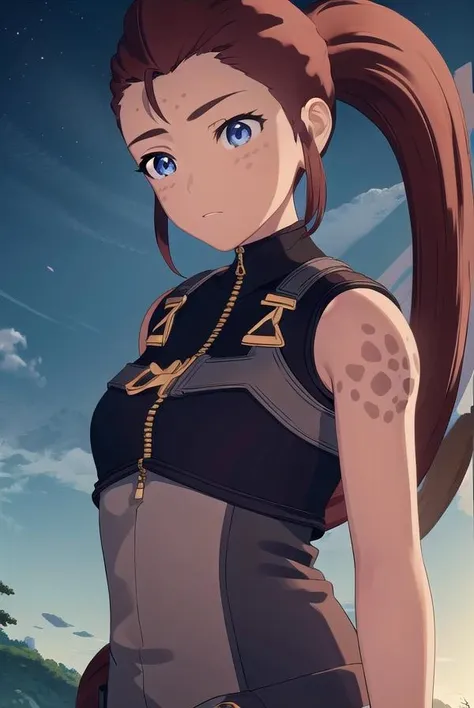 iliaamitola, <lora:iliaamitola-lora-nochekaiser:1>,
ilia amitola, long hair, blue eyes, brown hair, ponytail, dark skin, dark-skinned female,
BREAK bare shoulders, bodysuit,
BREAK outdoors, nature, forest, night, sky, moon,
BREAK looking at viewer, (cowboy shot:1.5),
BREAK <lyco:GoodHands-beta2:1>, (masterpiece:1.2), best quality, high resolution, unity 8k wallpaper, (illustration:0.8), (beautiful detailed eyes:1.6), extremely detailed face, perfect lighting, extremely detailed CG, (perfect hands, perfect anatomy),