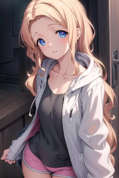 kurisukanan, <lora:kurisukanan-lora-nochekaiser:1>,
kurisu kanan, long hair, forehead, blue eyes, blonde hair,
BREAK long sleeves, collarbone, jacket, open clothes, shorts, hood, open jacket, short shorts, hood down, hooded jacket,
BREAK indoors,
BREAK looking at viewer, (cowboy shot:1.5),
BREAK <lyco:GoodHands-beta2:1>, (masterpiece:1.2), best quality, high resolution, unity 8k wallpaper, (illustration:0.8), (beautiful detailed eyes:1.6), extremely detailed face, perfect lighting, extremely detailed CG, (perfect hands, perfect anatomy),