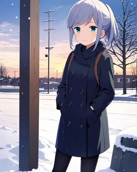 rinko, standing in a city, snowy, ennui, <lora:GF11-rinko+rikka:0.8> <lora:flat2:0.8>