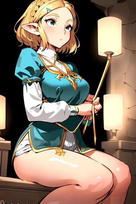 masterpiece, perfect details, perfect lighting, extremely delicate and beautiful,
princess zelda, 1girl, blond hair, short hair, braids, green eyes, elf ears,
spitroast,
<lora:princess_zelda:0.7> <lora:Spitroastnew:1>