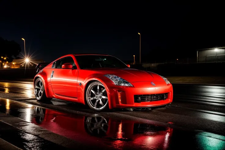 350Z masterpiece,best quality,official art,extremely detailed CG unity 8k wallpaper,illustration, moving, wet, (((NIGHT))),neon lights,drift, <lora:350Z-000003:.8>