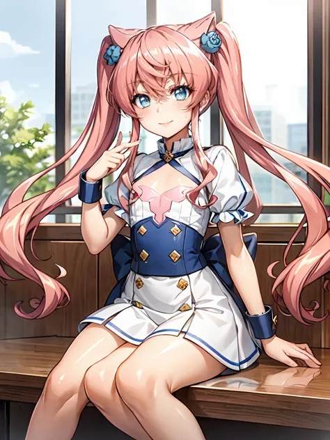 ((Highest quality)), ((masterpiece)), (detailed), (Perfect Face)、The woman is Lacus Ram Tao, a member of the Foundation and wife of Orpheum Tao, King of Accord. She is wearing the Foundation uniform, an engagement ring, beautifully decorated accessories, and a gorgeous hair ornament.、Lacus, Lam, Tao has blue eyes, medium-long pink hair, and loves Orpheus deeply and dearly.、Beloved wife of Orpheus Lam Thao, King of Accord