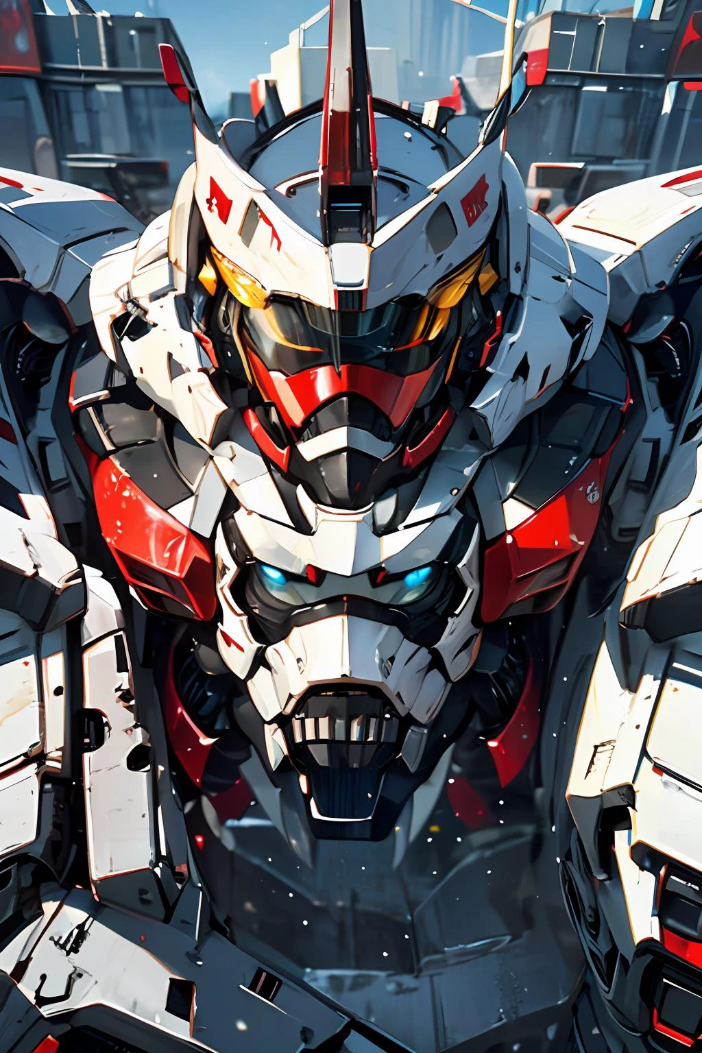 portrait, surrealistic, (bokeh:1.1), dof, awe-inspiring, majestic, overwhelming, humanoid polar-bear wearing (red coca-cola-military:1.1) metal sci-fi bulky (mecha armour:1.3) and sunglasses with (red beret:1.05) is holding a big (white rifle:1.35), harsh shadows, (sun rays:1.1)
