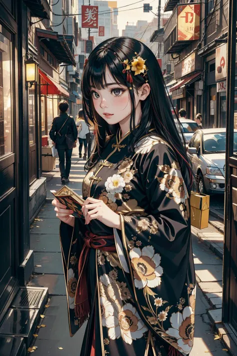 1girl, (architecture art by Mehmed Siyah-Kalem:1.0) , dark black ink art of an intricate background, Ugly Pathetic ("The Box":1.3) , Chinese background, lush street with Daffodil, Smoky Conditions, deep focus, Movie still, Cosy, Flat Art, Beautifully Lit, Selective focus, three colors, symbolism, Red and tiger print splash, trending on CGSociety, hyperdetailed, ornate
