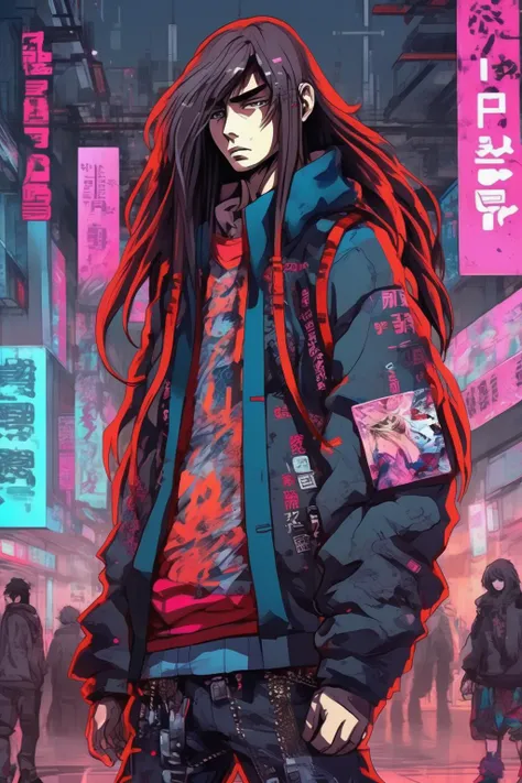 <lora:Liam Wong Style:1>Liam Wong Style - cool anime russian with long hair hypebeast wearing anime styled clothes standing in cyberpunk tokyo