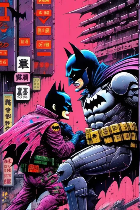 <lora:Liam Wong Style:1>Liam Wong Style - An action-packed scene of Batman fighting The Joker in a cyberpunk cityscape, with a gritty, neon-lit aesthetic. Highly detailed with sharp lines and bold colors, reminiscent of Japanese anime. Art by Masamune Shirow and Katsuhiro Otomo.
<lora:Liam Wong Style:1> Liam Wong Style ,
<lora:Liam Wong Style:1> Liam Wong Style ,