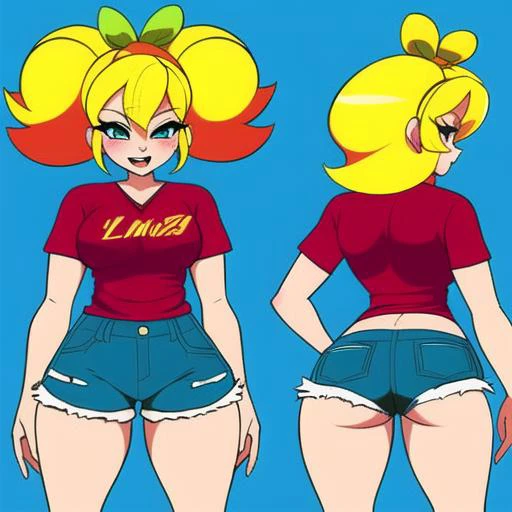 art by diives, girl in denim shorts, golden hair