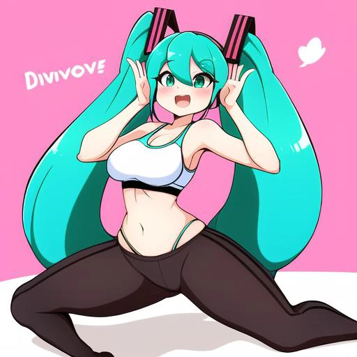 art by diives, curvy hatsune miku, sport bra, sexy pose