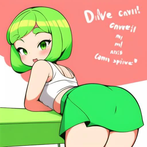 art by diives, 1girl, casual pose, green skirt, white panties