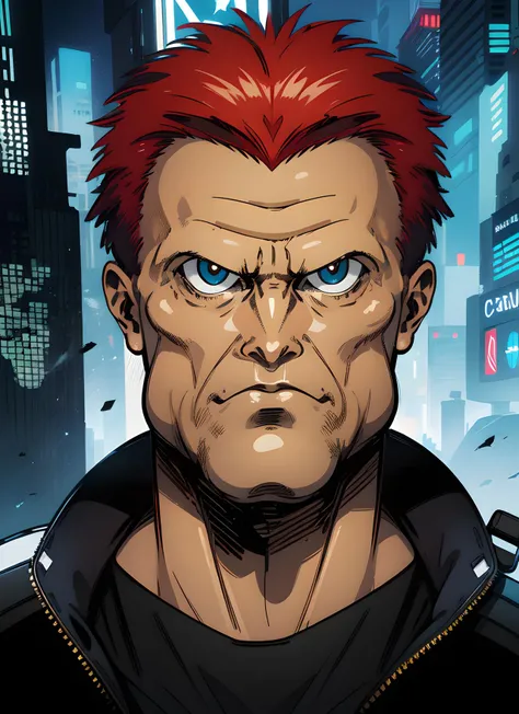 Captain_Pronin, 1man, highres, high quality, masterpiece, ultra-detailed, looking at viewer, manly, cyberpunk, pose, future,