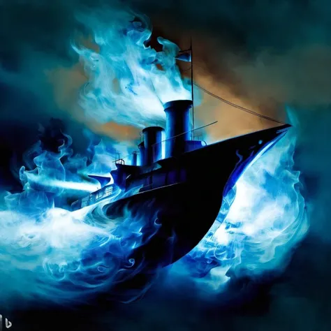 ship, blue flame  <lora:[XL]bluefire:1>