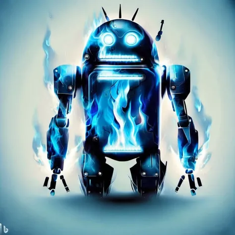 A big robot, blue flame  <lora:[XL]bluefire:1>