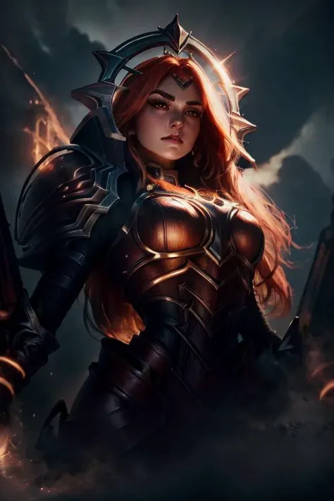 ((masterpiece, ultra detailed)), concept art, illustration, digital art, 1girl, solo, mature woman, <lora:Solar_Eclipse_Leona_V1:1>, Solar_Eclipse_Leona, (orange_hair), ((stunningly beautiful)), (large breasts), beautiful eyes, beautiful body, dynamic pose, battle-stance ready, stylish pose, <lora:GlowingRunes:0.7>, <lora:lowra:0.9>, dark theme, hdr, bloom, glowing, high intensity lighting, backlight, cinematic lighting, soft lighting, natural lighting, dramatic lighting, dark lighting, (ornate), intricate, highly detailed, hyper realistic, trending on artstation, award winning, fascinating, elegant, RAW photo, absurdres, highres, 4k, studio quality, octane render, 8k uhd, close-up