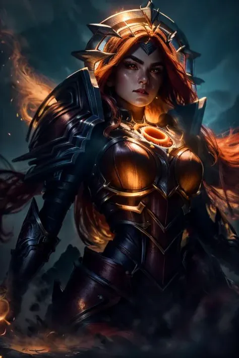 ((masterpiece, ultra detailed)), concept art, illustration, digital art, 1girl, solo, mature woman, <lora:Solar_Eclipse_Leona_V1:1>, Solar_Eclipse_Leona, (orange_hair), ((stunningly beautiful)), (large breasts), beautiful eyes, beautiful body, dynamic pose, battle-stance ready, stylish pose, <lora:GlowingRunes:0.7>, <lora:lowra:1>, dark theme, hdr, bloom, glowing, high intensity lighting, backlight, cinematic lighting, soft lighting, natural lighting, dramatic lighting, dark lighting, (ornate), intricate, highly detailed, hyper realistic, trending on artstation, award winning, fascinating, elegant, RAW photo, absurdres, highres, 4k, studio quality, octane render, 8k uhd, close-up