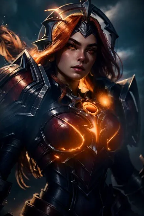 ((masterpiece, ultra detailed)), concept art, illustration, digital art, 1girl, solo, mature woman, <lora:Solar_Eclipse_Leona_V1:1>, Solar_Eclipse_Leona, (orange_hair), ((stunningly beautiful)), (large breasts), beautiful eyes, beautiful body, dynamic pose, battle-stance ready, stylish pose, <lora:GlowingRunes:0.7>, <lora:lowra:1>, dark theme, hdr, bloom, glowing, high intensity lighting, backlight, cinematic lighting, soft lighting, natural lighting, dramatic lighting, dark lighting, (ornate), intricate, highly detailed, hyper realistic, trending on artstation, award winning, fascinating, elegant, RAW photo, absurdres, highres, 4k, studio quality, octane render, 8k uhd, close-up