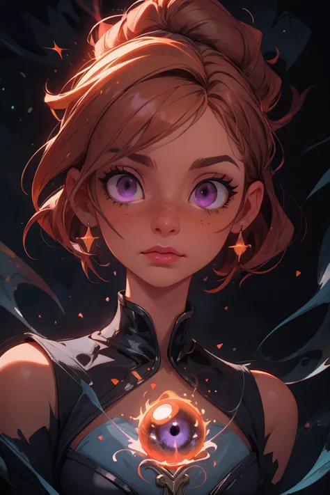 (masterpiece:1.4), (best quality:1.4), depth of field, chromatic aberration, 3d animated cartoon, vibrant, colorful, Watercolor, Ink, <lora:add_detail:1>, <lora:realistic:0.25>, <lora:sharpen-soften:-0.25>, <lora:kittew_v0.1:0.5>, <lora:stylesqueeze_v1b:1.0>,
1 girl, adult woman, freckles, purple eyes, natural blonde updo hairstyle,
portrait, solo, upper body, looking down, detailed background, detailed face, ((space_style:0.6), cosmic outer space theme:1.1) (glowing eyes:1.1), mesmerist, psychic powers, dynamic pose, levitation, mind control, hypnosis, telepathy, enchantment, psychokinesis, precognition, mesmerizing, mind powers, magical blue psychic energy emanating, (style-swirlmagic:0.8), mysterious lighting, mystic atmosphere,