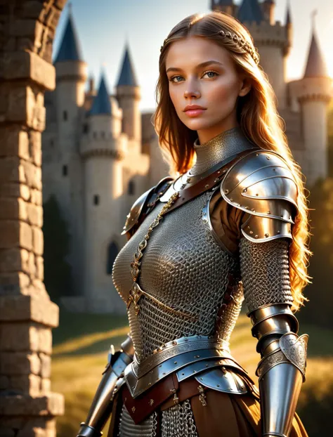 (masterpiece), (extremely intricate), (realistic), portrait of a girl, the most beautiful in the world, (medieval armor), metal reflections, upper body, outdoors, intense sunlight, far away castle, professional photograph of a stunning woman detailed, sharp focus, dramatic, award winning, cinematic lighting, , volumetrics dtx, (film grain, blurry background, blurry foreground, bokeh, depth of field, sunset,interaction, Perfect chainmail) <lora:wowifierXL:0.6>