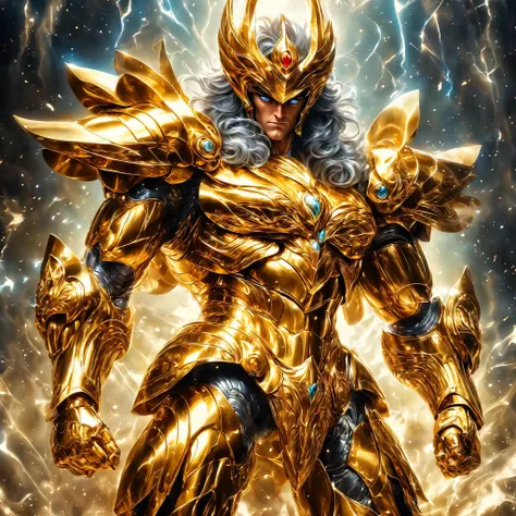 (masterpiece, high resolution, photo-realistic:1.4), (saint seiya:1.3), (perfectly detailed hands), (full body golden armor:1.3), (zodiac-inspired), (saint warrior:1.2), (unleashed power), (mythical and powerful:1.1), (golden hues:1.2), art by mooncryptowow, (intricate design), (glowing details), (sleek and polished surface:1.1), (ornate engravings:1.2), (radiant gems:1.1), (embossed zodiac symbols:1.2), (gleaming and reflective surface:1.3), (majestic and regal:1.2), (heroic pose:1.2), (dynamic and action-packed:1.2), (epic battle scene:1.3), (colossal energy:1.2), (cosmic backdrop:1.1), (celestial constellations:1.2), (starlight:1.1), (intense and vibrant colors:1.2), (powerful aura:1.3), (dramatic lighting:1.2), (flowing and billowing cape:1.1), (crackling sparks:1.2), (fierce determination:1.2), (unyielding spirit:1.1), (saint seiya logo:1.2), (dynamic composition), <lora:wowifierXL:0.4>