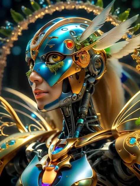 a HDR photograph of a bird halo, intricate cyberpunk robot, highly detailed, soft bokeh, art by mooncryptowow and popular science <lora:wowifierXL:0.8>