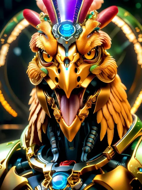 a HDR photograph of a Chicken halo, intricate cyberpunk robot, highly detailed, soft bokeh, art by mooncryptowow and popular science  <lora:wowifierXL:0.8>