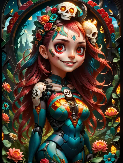 hyperrealistic, photorealistic, cinematic, ultra highly detailed, tiny details, complex background, fantasy art, ray tracing, octane rendering, absurdres, vibrant colors, vivid colors, strong colors, nsfw,
dark tales, lushy flora and fauna, forest, moon and stars, in the fields under a starry sky, sky and background like it was illustrated by Van Gogh, (storybook detailed illustration), Dan Mumford, Andy Kehoe, patchwork, stained glass, fairytale, mystical, luminous,
adorable appearance of a cute mexican girl with Skull makeup, Mexican Día de Muertos, whole body illustration, extremely detailed face, (freckles, snub nose, red cheeks, prominent cheekbones), (happy, cheeky look, smiling), tattooed girl,
<lora:add-detail-xl:0.55>, <lora:wowifierXL:0.75> art by mooncryptowow, <lora:xl_more_art-full_v1:0.45>,
<lora:milkers_v2:0.34>,
<lora:EnvyCuteXL04:0.10>, <lora:EnvyCuteXL05:0.15>,
<lora:Nicholas_Kole:0.50>, <lora:samulora-xl_v005-000011:0.50> samurahiroaki,
<lora:MapleStory2XL:0.25>