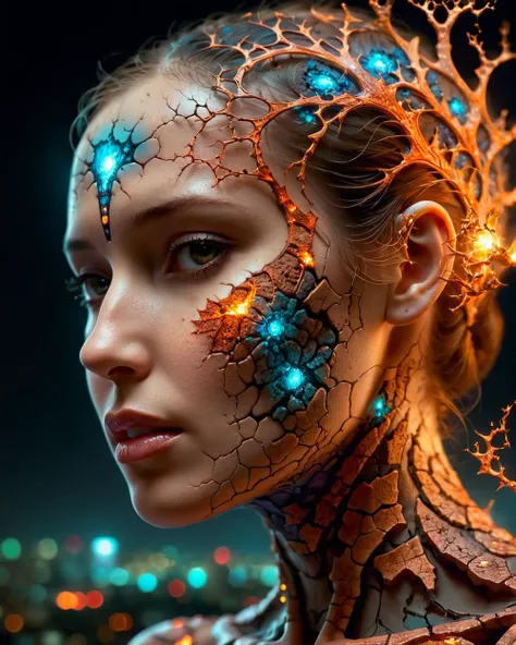 burning heroine, fantasy concept art, night scenery, fractal cracked surface, bokeh, (mixed styles by Alberto Seveso and Gediminas Pranckevicius and Wadim Kashin:1.2), breathtaking intricate details, dramatic natural lighting, reflective catchlights, cinematic, brilliant, sharp focus, fantastical and mysterious, maximalist masterwork by head of prompt engineering <lora:add-detail-xl:1> <lora:WowifierXL-V2:0.6>