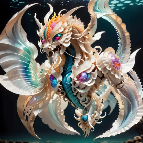 origami style A fantasy creature,Jellyfish + Dragon,underwater dragon,hybrid,8k,beautiful lighting,up close,digital art,intricate details,negative space,iridescent,<lora:Scifi-wowifierXL:1>, . paper art, pleated paper, folded, origami art, pleats, cut and fold, centered composition