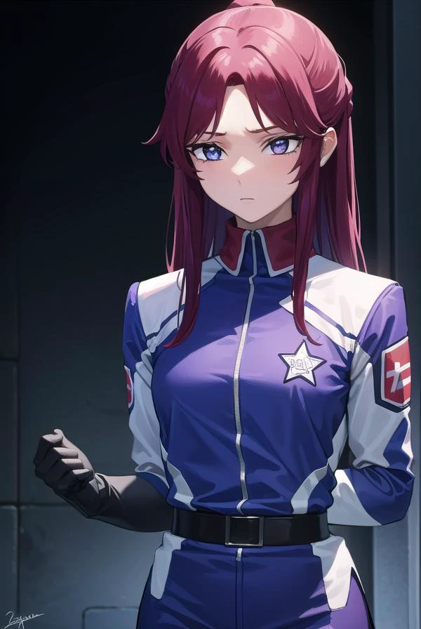 flayallster, <lora:flayallster-lora-nochekaiser:1>,
flay allster, long hair, (purple eyes:1.1), red hair, medium hair, (parted bangs:1.5), ponytail, <lora:gekioko_v200:1>, angry,
BREAK skirt, gloves, jacket, white gloves, black skirt, uniform, military, military uniform, side slit, pencil skirt,
BREAK looking at viewer, (cowboy shot:1.5),
BREAK outdoors, space, star \(sky\), sun,
BREAK <lyco:GoodHands-beta2:1>, (masterpiece:1.2), best quality, high resolution, unity 8k wallpaper, (illustration:0.8), (beautiful detailed eyes:1.6), extremely detailed face, perfect lighting, extremely detailed CG, (perfect hands, perfect anatomy),