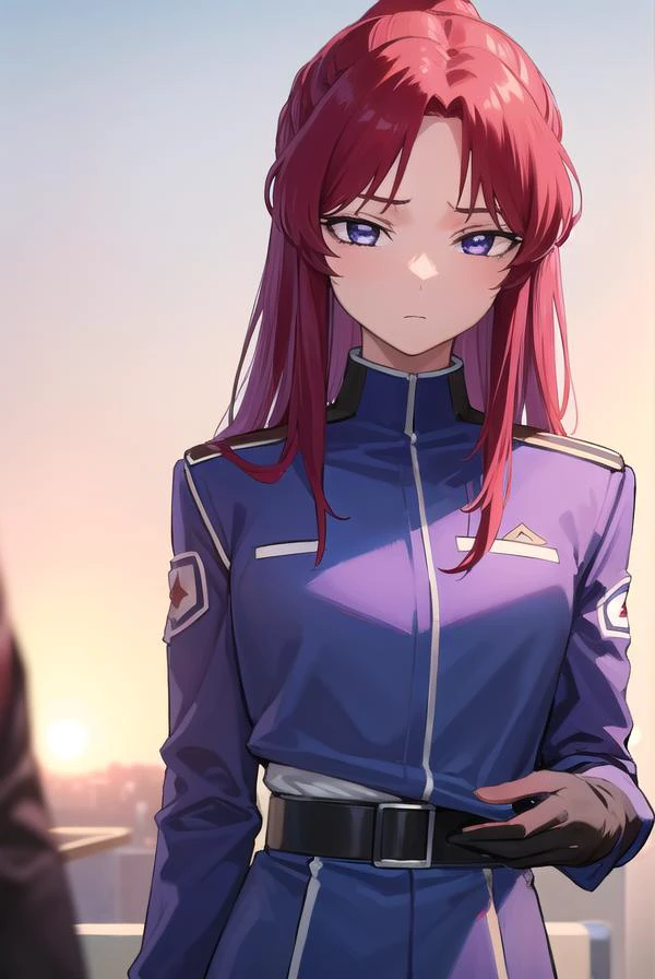flayallster, <lora:flayallster-lora-nochekaiser:1>,
flay allster, long hair, (purple eyes:1.1), red hair, medium hair, (parted bangs:1.5), ponytail, <lora:gekioko_v200:1>, angry,
BREAK skirt, gloves, jacket, white gloves, black skirt, uniform, military, military uniform, side slit, pencil skirt,
BREAK looking at viewer, (cowboy shot:1.5),
BREAK outdoors, space, star \(sky\), sun,
BREAK <lyco:GoodHands-beta2:1>, (masterpiece:1.2), best quality, high resolution, unity 8k wallpaper, (illustration:0.8), (beautiful detailed eyes:1.6), extremely detailed face, perfect lighting, extremely detailed CG, (perfect hands, perfect anatomy),