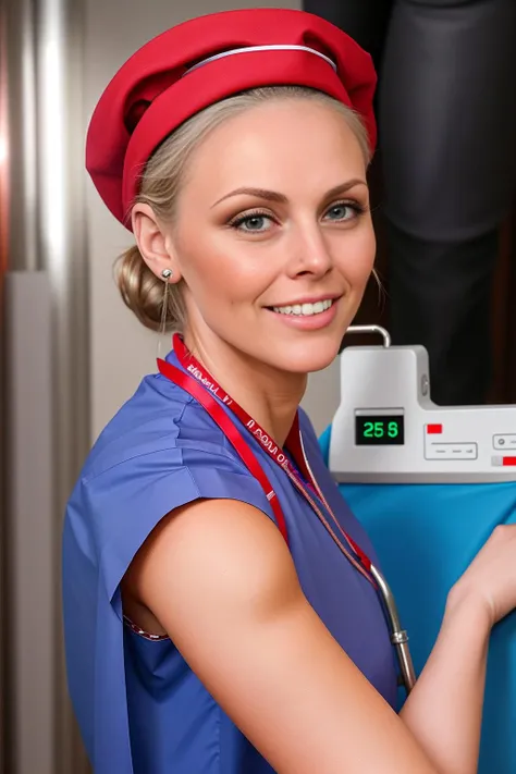 <lora:britteklund:1>portrait photo of britteklund, 23 year old decent woman, fully clothed, dressed like a nurse, assisting a dentist, tack sharp, 4k, DSLR, flirting with the viewer