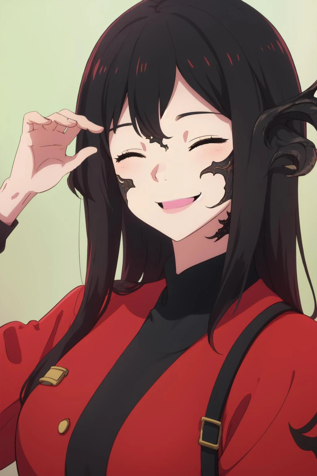 (highres, high quality:1.1), 1girl, (v:1.1), smile, closed eyes, black au ra
<lora:AuRa:1>