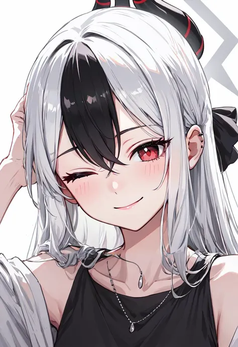 best quality, masterpiece, highres, solo, (kayoko_bluearchive:1.10), smile, happy, one eye closed, portrait, looking at viewer, 35 <lora:kayoko_bluearchive:0.80>