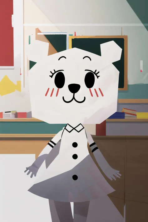 <lora:cartoon_fanart_style:0.1> <lora:teri-10:0.9> (8k), (high res), (best quality), (masterpiece) teri, 1girl, sketch, animal ears, black eyes, white dress, sleeveless dress, :3, furry female, school , cartoon fanart style