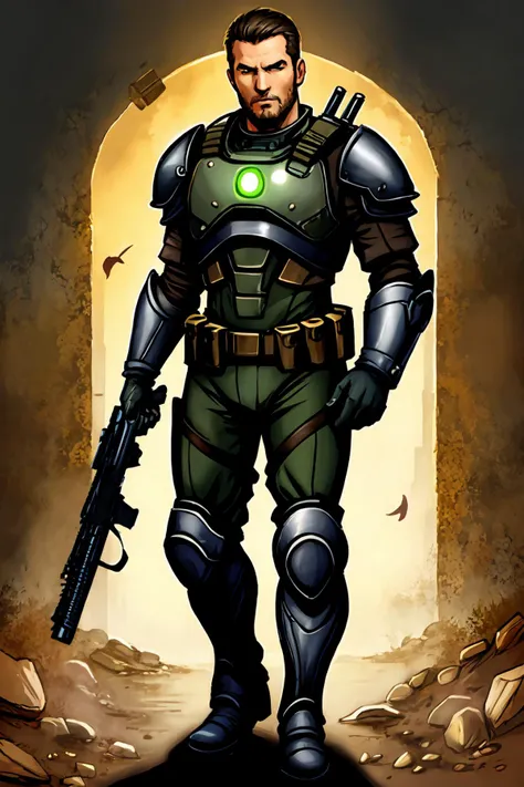 a man in heavy power armor,style of tom clancy's splinter cell,full body