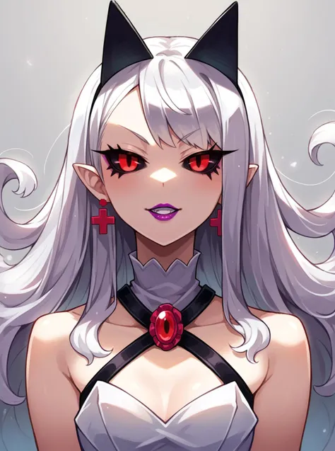 score_9, score_8_up, score_7_up, source_anime, solo, 1girl, pram \(phantom kingdom\), bralette, , long hair, white hair, Glittery Rose lipstick, black sclera, , , , <lora:pram_PDXL-000001:1>