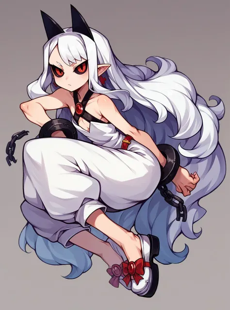 score_9, score_8_up, score_7_up, source_anime, solo, 1girl, pram \(phantom kingdom\), monk shoes, , long hair, white hair, , black sclera, , , , <lora:pram_PDXL-000001:1>