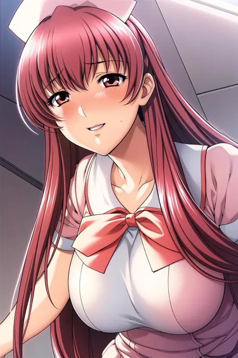 Extremely delicate and beautiful, amazing, finely detail, masutepiece, Ultra-detailed, hight resolution,Best Illustration,Colossal tits,  High quality, 1人の女性、(White shirt)、(Pencil skirt that is too short and does not hide panties)、(Panties are visible)、(Bright red full-back panties)、stick out buttocks、knee sox、Nasty smile、Full body like、sexypose、Dark office of late night company