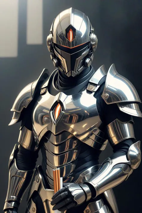 a full armor cloth and cigarette in hand in a hyper liminal photo in the style of reflected chrome, but resolute