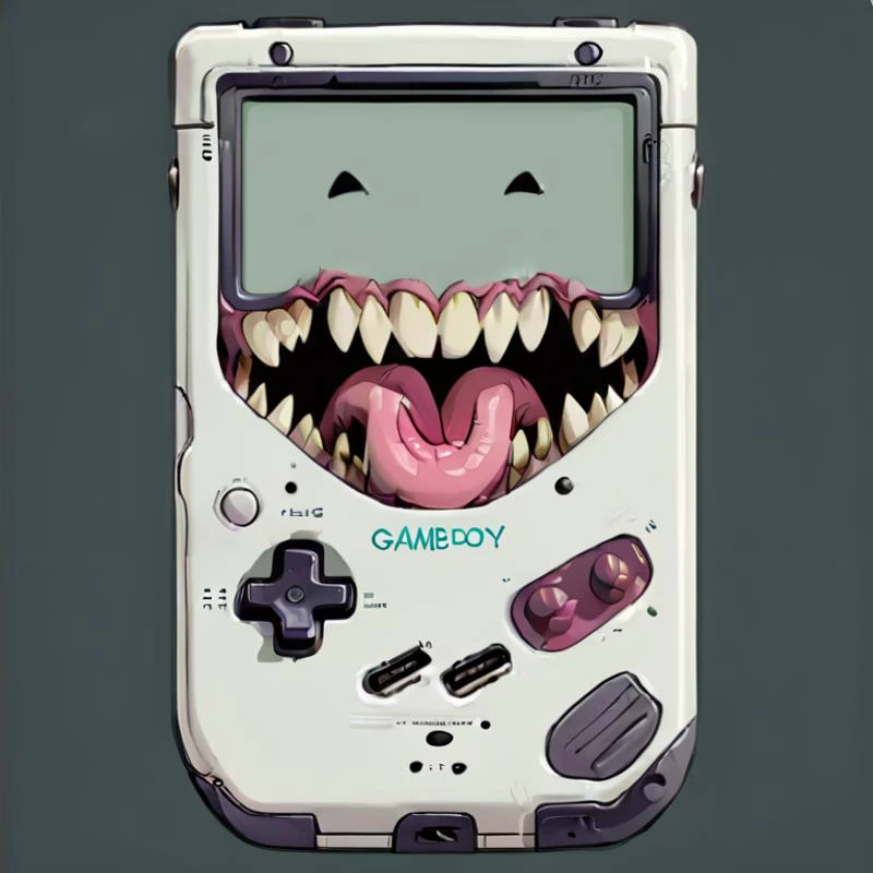 cartoon:1.5, flat colors, image of a gameboy console, large teeth, lange tongue, gaping mouth, a gameboy mimic, cute, <lora:mimics-sdxl-prod-e:1> , outline:1.5,