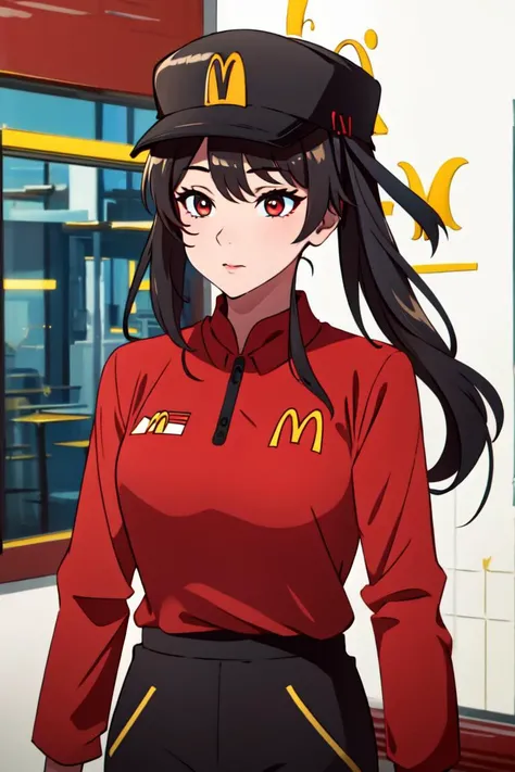Highly detailed, High Quality, masterpiece, <lora:hutao1:0.6> hutaodef, <lora:McDonaldsUniform:0.8> McDonaldsUniform