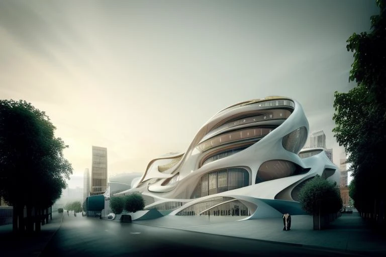 modern architecture style, <lora:organic-v10:1>, day time,city street