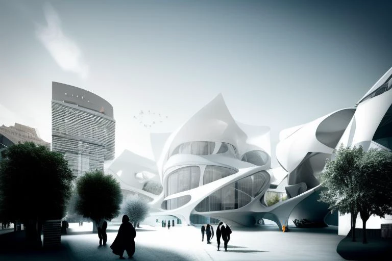 modern architecture style, <lora:organic-v10:1>, day time,city street