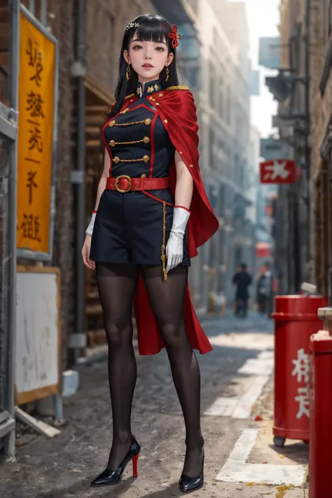 highres,absurdres,masterpiece,best quality,original,extremely detailed CG,extremely detailed wallpaper,perfect lighting,looking at viewer,bare hands,standing on stage,1girl,blurry background,
<lora:YamashiroRen:0.7>, YamashiroRen,blunt bangs,hair ornament,YamashiroRen,blunt bangs,hair ornament,military uniform,epaulettes,white gloves,red cape,black pantyhose,