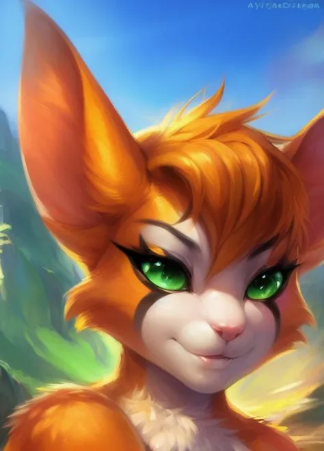 uploaded on e621,  (by Pino Daeni:0.7), (by Ruan Jia:0.7), by Skygracer, by Alayna Lemmer, by Carlo Galli Bibiena, ((fidget (elysian tail))), dust: an elysian tail, female,  solo, green eyes,    portrait, face close-up,  <lora:fidget4:1>