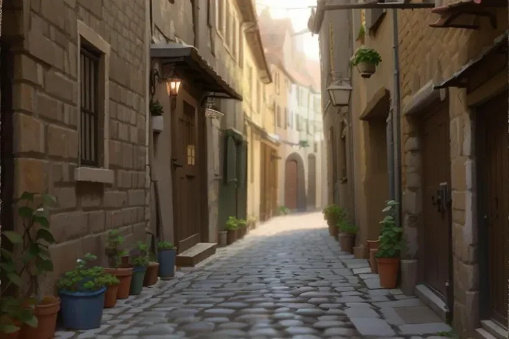 <lora:simplypaint:0.8>, quiet alleyway, cobblestones, quaint shops, hidden gem, <clip:skip:2>, masterpiece, 8k, high resolution, shallow depth of field, sharp focus