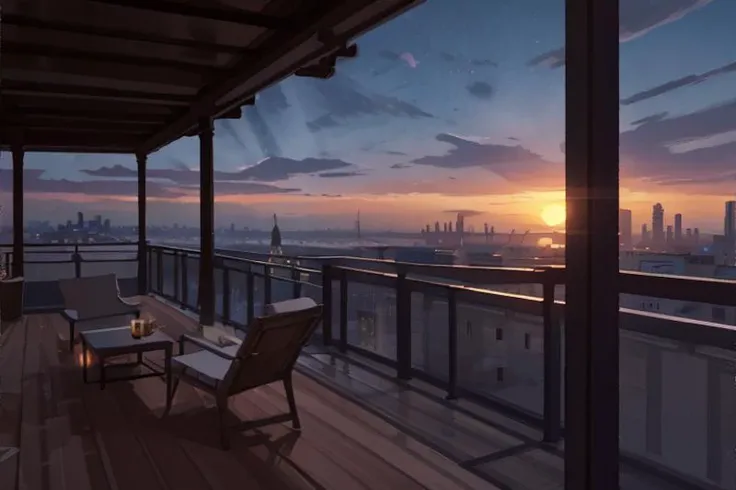 <lora:simplypaint:0.8>, rooftop terrace, panoramic city views, relaxing ambiance, sunset, <clip:skip:2>, masterpiece, 8k, high resolution, shallow depth of field, sharp focus