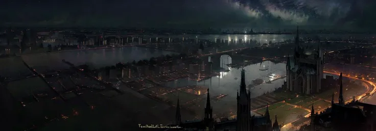 masterpiece,best quality,perfect,wallpaper,huge filesize,Cinematic Lighting,Tyndall effect,reality,backlight,
reflection,milky way,pond,raindrop,church,notre dame de paris,rainy days,gradient_sky,starry_sky,night,<lora:style 1:0.8>,(futurism:0.5),<lora:æè²ç¯å¢-antiwhite:0.7>,